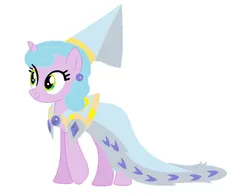 Size: 657x513 | Tagged: safe, artist:unicornsmile, derpibooru import, oc, oc:snowy, earth pony, pony, cape, clothes, dressup, ear piercing, female, happy, hat, hennin, image, jewelry, piercing, png, princess, robe, robes, smiling