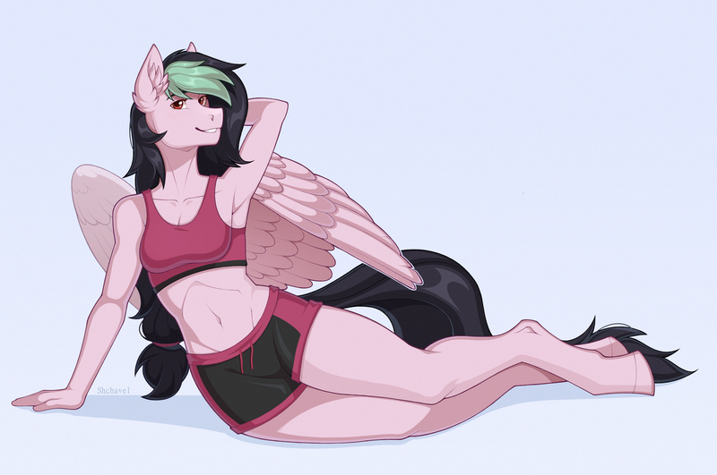 Size: 3400x2255 | Tagged: safe, artist:shchavel, derpibooru import, oc, oc:galactic lights, unofficial characters only, anthro, pony, anthro oc, art, brony, ear fluff, female, image, my little pony, png, sexy, simple background, wings