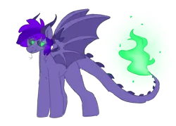 Size: 1400x1000 | Tagged: safe, artist:puppie, derpibooru import, oc, oc:darth destroyer, unofficial characters only, demon, demon pony, original species, pony, black sclera, fire, forked tongue, glow, glowing eyes, horns, image, lidded eyes, png, simple background, slit pupils, solo, spread wings, webbed wings, wings