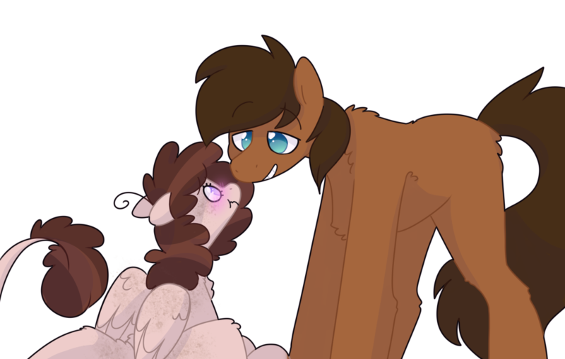 Size: 1100x700 | Tagged: safe, artist:puppie, derpibooru import, oc, oc:background, oc:puppie, unofficial characters only, earth pony, pegasus, pony, blushing, chest fluff, cute, image, leonine tail, lidded eyes, png, scrunchy face, sparkles, tail