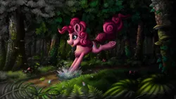 Size: 1920x1080 | Tagged: safe, artist:nuxersopus, derpibooru import, pinkie pie, pony, forest, image, png, solo, tree