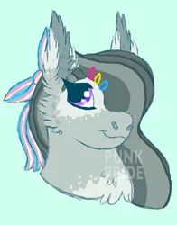 Size: 1100x1400 | Tagged: safe, artist:punkpride, marble pie, earth pony, pony, alternate design, bow, bust, facial markings, female, gender headcanon, green background, hair bow, hairpin, headcanon, image, mare, mouthpiece, pansexual pride flag, png, portrait, pride, pride flag, sexuality headcanon, simple background, solo, transgender pride flag, twitterina design