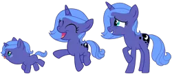 Size: 2540x1098 | Tagged: safe, artist:lillyleaf101, derpibooru import, princess luna, pony, age progression, baby, baby pony, female, filly, image, png, simple background, solo, teenager, transparent background, woona, younger