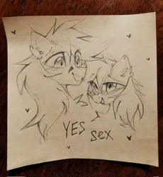 Size: 1883x2048 | Tagged: suggestive, artist:mirtash, derpibooru import, oc, unofficial characters only, pony, duo, eye clipping through hair, female, heart, image, jpeg, looking at each other, looking at someone, male, straight, traditional art