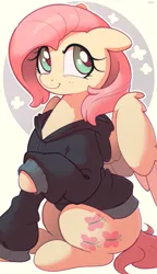 Size: 2887x5000 | Tagged: safe, artist:nookprint, derpibooru import, fluttershy, pegasus, clothes, hoodie, image, png, solo