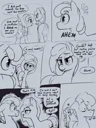 Size: 1200x1600 | Tagged: safe, artist:storyteller, derpibooru import, oc, oc:omelette, oc:sunny side, earth pony, pegasus, pony, colt, comic, dialogue, female, filly, foal, image, male, mare, ominous, png, sketch, speech bubble, teenager, wide eyes