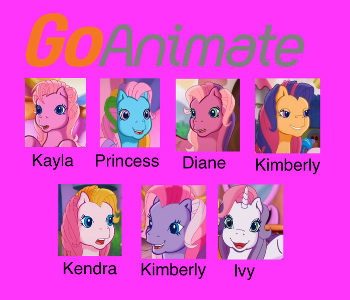 Size: 930x800 | Tagged: safe, artist:mrmenandlittlemissshow1996, derpibooru import, edit, cheerilee (g3), pinkie pie (g3), rainbow dash (g3), scootaloo (g3), starsong, sweetie belle (g3), toola roola, earth pony, pegasus, pony, unicorn, core seven, cute, diane, female, g3, g3 cheeribetes, g3 cutealoo, g3 dashabetes, g3 diapinkes, g3 diasweetes, goanimate, image, ivy (goanimate), kayla, kendra, kimberly, mare, pink background, png, princess, roolabetes, simple background, starsawwwng, voices