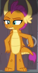 Size: 362x695 | Tagged: safe, derpibooru import, screencap, smolder, dragon, molt down, cropped, dragoness, female, image, png, smoke, smug, solo