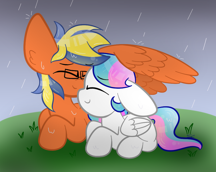 Size: 997x791 | Tagged: safe, artist:sugarcloud12, derpibooru import, oc, oc:jake heart, oc:sugar cloud, pegasus, pony, female, glasses, image, lying down, male, mare, png, prone, stallion, wing umbrella, wings