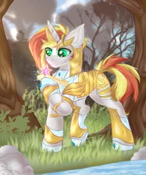 Size: 5000x6000 | Tagged: safe, artist:saidelqud, derpibooru import, oc, oc:blazing bullet, pony, unicorn, armor, armored pony, golden armor, green eyes, image, png, royal guard, sapphires, solo, twilight's crown