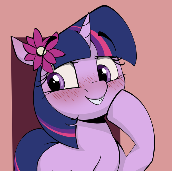 Size: 2192x2179 | Tagged: safe, artist:arume_lux, derpibooru import, twilight sparkle, pony, unicorn, blushing, female, flower, image, mare, png, solo, unicorn twilight