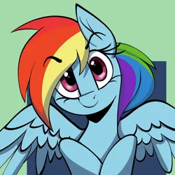 Size: 2212x2211 | Tagged: safe, artist:arume_lux, derpibooru import, rainbow dash, pegasus, pony, abstract background, female, floating eyebrows, image, looking at you, mare, png, solo