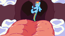 Size: 1920x1080 | Tagged: semi-grimdark, artist:feedfancier, derpibooru import, pinkie pie, rainbow dash, pony, animated, duo, duo female, endosoma, esophagus, female, fetish, gif, holding on, image, implied pinkie pie, mare, non-fatal vore, oral invitation, pinkamena diane pie, preview, size difference, soft vore, taste buds, tasting, teeth, tongue out, uvula, vore