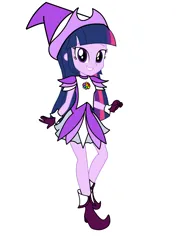 Size: 3035x4299 | Tagged: safe, artist:rollyagami02, derpibooru import, twilight sparkle, human, equestria girls, boots, clothes, clothes swap, cosplay, costume, ear piercing, earring, ellie craft, gloves, hat, high heel boots, high heels, image, jewelry, magical doremi, ojamajo doremi, onpu segawa, piercing, png, purple dress, shoes, simple background, solo, white background, witch, witch apprentice, witch costume, witch hat, witchling