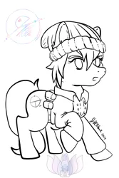 Size: 1000x1500 | Tagged: safe, derpibooru import, earth pony, beenie, cute, image, jpeg, lineart, lines, sketch, white