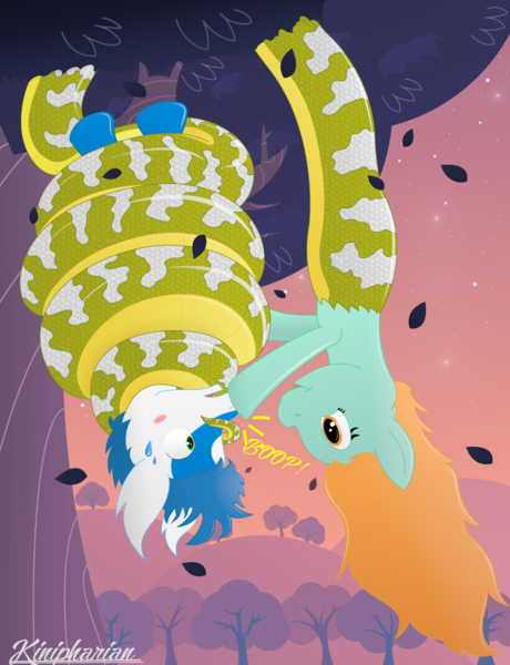 Size: 2689x3508 | Tagged: safe, artist:kinipharian, derpibooru import, oc, unofficial characters only, lamia, latios, original species, pony, boop, coils, duo, image, lamiafied, legendary pokémon, png, pokémon, signature, species swap, upside down