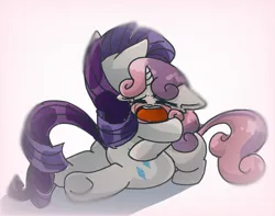 Size: 1276x1004 | Tagged: safe, artist:namaenonaipony, derpibooru import, rarity, sweetie belle, pony, unicorn, blushing, crying, duo, duo female, eyes closed, female, filly, floppy ears, foal, horn, hug, image, jpeg, mare, open mouth, siblings, simple background, sisters, underhoof, white background