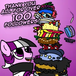 Size: 800x800 | Tagged: safe, artist:thedragenda, derpibooru import, oc, oc:ace, earth pony, pony, ask-acepony, cake, female, food, image, mare, milestone, png, solo