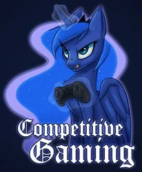 Size: 897x1090 | Tagged: safe, artist:ikarooz, derpibooru import, princess luna, alicorn, pony, gamer luna, controller, design, female, image, jpeg, magic, mare, shirt design, telekinesis, text, tongue out