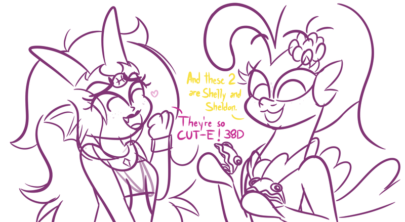 Size: 3720x2040 | Tagged: safe, artist:iceflower99, derpibooru import, princess skystar, shelldon, shelly, seapony (g4), my little pony: the movie, crossover, dialogue, doodle, feferi peixes, homestuck, image, monochrome, pisces, png, troll (homestuck)