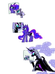 Size: 2048x2732 | Tagged: safe, artist:ja0822ck, derpibooru import, nightmare moon, princess luna, pony, age progression, female, filly, image, mirror, png, reflection, simple background, woona, younger