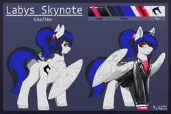 Size: 3000x2000 | Tagged: safe, artist:miramore, derpibooru import, oc, oc:labys, pegasus, pony, 2022, business suit, butt, clothes, commission, cutie mark, eyeshadow, female, gloves, image, latex, latex gloves, latex suit, makeup, mare, pegasus oc, png, ponytail, red eyes, reference sheet, rubber suit, shiny, signature, simple background, skirt, solo, spread wings, suit, white fur, wings