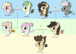 Size: 2914x2095 | Tagged: safe, artist:dyonys, derpibooru import, oc, oc:night chaser, bat pony, earth pony, pony, cutie mark, family, family tree, female, image, male, mare, png, scar, stallion