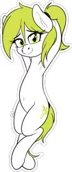 Size: 869x2069 | Tagged: suggestive, artist:seafooddinner, derpibooru import, oc, oc:fireflypone, unofficial characters only, earth pony, pony, armpits, belly button, body pillow, body pillow design, female, image, looking at you, mare, png, ponytail, simple background, solo, transparent background