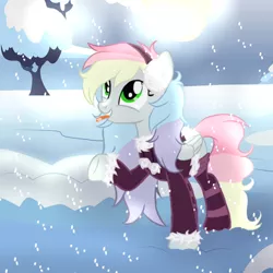 Size: 586x587 | Tagged: safe, artist:blazyplazy, derpibooru import, oc, oc:blazey sketch, unofficial characters only, pegasus, :p, clothes, earmuffs, image, png, small wings, smiling, snow, snowfall, socks, solo, sweater, tongue out, wings, winter, winter outfit