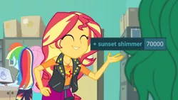 Size: 3410x1920 | Tagged: safe, derpibooru import, edit, edited screencap, editor:itsmgh1203, screencap, fluttershy, rainbow dash, sunset shimmer, wallflower blush, human, derpibooru, equestria girls, equestria girls series, forgotten friendship, ^^, clothes, cute, cutie mark, cutie mark on clothes, eyes closed, female, geode of empathy, hoodie, image, jewelry, jpeg, leather, leather vest, magical geodes, meta, necklace, shimmerbetes, smiling, tags, vest