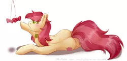 Size: 2778x1338 | Tagged: safe, artist:blueomlette, derpibooru import, roseluck, pony, behaving like a cat, bow, collar, commission, commissioner:doom9454, cute, image, lying down, pet tag, png, pony pet, rosepet