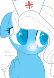 Size: 1280x1851 | Tagged: safe, artist:hoochuu, derpibooru import, oc, unofficial characters only, pegasus, pony, base used, commission, eyelashes, female, floppy ears, freckles, hat, image, jpeg, mare, nurse hat, pegasus oc, simple background, smiling, solo, white background, wings, ych result