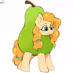 Size: 1100x1100 | Tagged: safe, artist:glazirka, derpibooru import, pear butter, earth pony, pony, clothes, costume, food, food costume, fruit, fruit costume, image, jpeg, pear, pear costume