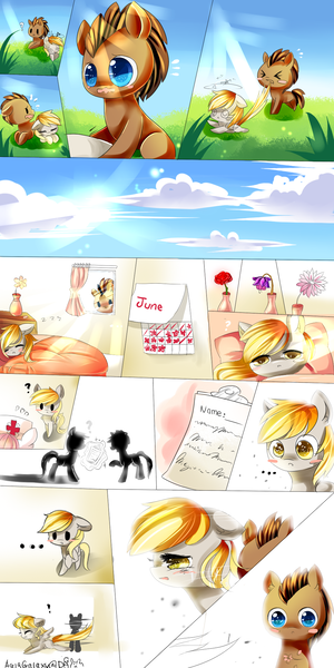 Size: 1000x2000 | Tagged: safe, artist:aquagalaxy, derpibooru import, derpy hooves, doctor whooves, nurse redheart, time turner, earth pony, pegasus, pony, blushing, comic, doctorderpy, female, image, male, png, shipping, straight