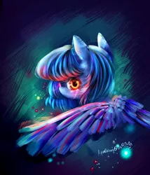 Size: 2400x2800 | Tagged: safe, artist:aquagalaxy, derpibooru import, princess luna, pony, bust, crying, high res, image, looking back, png, solo, wings, wrong eye color