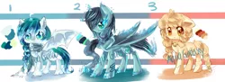 Size: 5500x2000 | Tagged: safe, artist:aquagalaxy, derpibooru import, oc, unofficial characters only, bat pony, earth pony, pony, adoptable, bell, bell collar, clothes, collar, high res, image, png, scarf, watermark