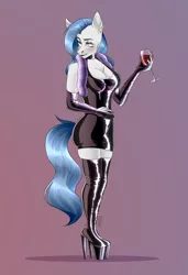 Size: 2400x3500 | Tagged: safe, artist:coffeez, derpibooru import, oc, oc:lousia, unofficial characters only, alcohol, clothes, commission, gloves, high heels, image, latex, latex dress, latex gloves, latex socks, png, shoes, sketch, socks, wine