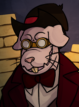 Size: 156x210 | Tagged: artist needed, source needed, safe, derpibooru import, verko, naked mole rat, equestria at war mod, bowtie, bust, clothes, goggles, hat, image, png, portrait, smiling, smirk, solo, suit, top hat