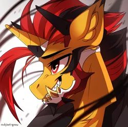Size: 2000x1991 | Tagged: safe, artist:redchetgreen, derpibooru import, oc, unofficial characters only, pony, unicorn, horn, image, male, mask, png, signature, solo, teeth, unicorn oc