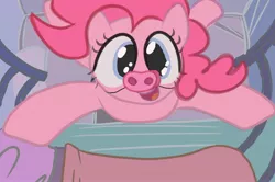 Size: 2724x1805 | Tagged: safe, artist:mandumustbasukanemen, derpibooru import, pinkie pie, atg 2022, bed, bedroom, image, jpeg, jumping, looking at you, newbie artist training grounds, pig nose, solo