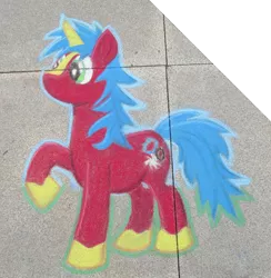 Size: 1428x1464 | Tagged: safe, alternate version, artist:malte279, derpibooru import, oc, unofficial characters only, pony, unicorn, chalk, chalk drawing, galacon, galacon 2022, image, png, solo, traditional art