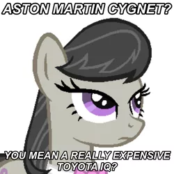 Size: 4096x4096 | Tagged: safe, derpibooru import, octavia melody, aston martin, caption, image, meme, octavia is not amused, png, simple background, text, toyota, unamused, white background