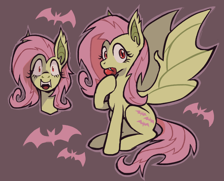 Size: 1428x1158 | Tagged: safe, artist:memorizor, derpibooru import, fluttershy, bat, bat pony, undead, vampire, vampony, apple, bat ponified, cutie mark, eyelashes, fangs, flutterbat, food, image, pink mane, png, race swap, red eyes, solo, yellow coat