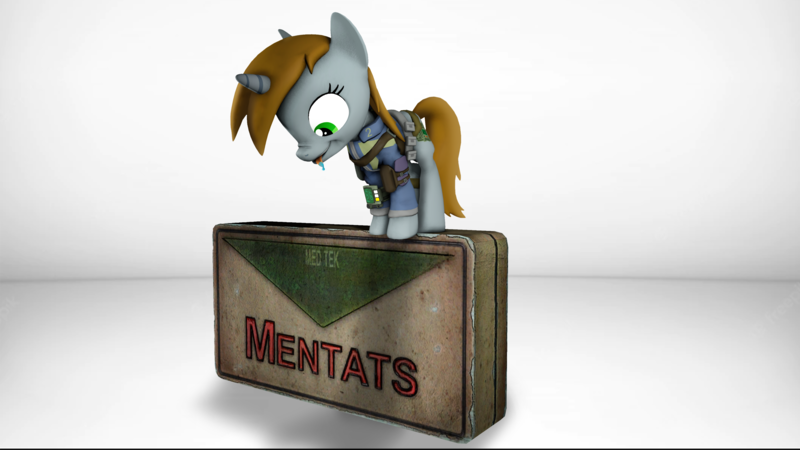 Size: 3840x2160 | Tagged: safe, artist:egr1n, derpibooru import, oc, oc:littlepip, unofficial characters only, pony, unicorn, fallout equestria, 3d, armor, bag, belt, brown mane, brown tail, button, clothes, cutie mark, drugs, eyelashes, face down ass up, female, green eyes, happy, horn, image, jumpsuit, nose wrinkle, pipbuck, png, secret, secret text, shadow, shield, simple background, solo, solo female, source filmmaker, tail, text, tongue out, uniform, vault suit, water, white background