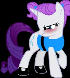 Size: 1600x1777 | Tagged: safe, artist:michaelmyersfan1993, derpibooru import, rarity, pony, unicorn, alternate hairstyle, angry, belt, black background, bubbles (powerpuff girls), clothes, crossover, dress, female, image, jpeg, mare, pigtails, raised hoof, rarity is not amused, shoes, simple background, the powerpuff girls, unamused