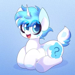 Size: 2000x2000 | Tagged: safe, artist:saveraedae, derpibooru import, oc, oc:blurry, unofficial characters only, deer, deer pony, original species, unicorn, cute, fangs, image, looking at you, lying, lying down, male, png, ponyloaf, prone, solo