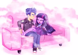 Size: 1600x1132 | Tagged: safe, artist:jucamovi1992, derpibooru import, flash sentry, twilight sparkle, equestria girls, barefoot, clothes, commission, converse, couch, cute, denim, duo, eyes closed, feet, female, fetish, flashlight, foot fetish, hoodie, image, jeans, jpeg, male, pants, shipping, shirt, shoes, skirt, straight, tickling, twiabetes