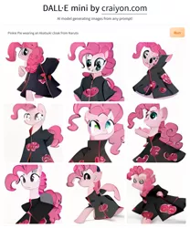 Size: 1152x1383 | Tagged: safe, dall·e mini, derpibooru import, machine learning generated, pinkie pie, earth pony, pony, akatsuki, artificial intelligence, crossover, female, image, naruto, png