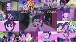 Size: 1280x721 | Tagged: safe, derpibooru import, edit, edited screencap, editor:quoterific, screencap, fluttershy, pinkie pie, rainbow dash, rarity, sci-twi, sunset shimmer, twilight sparkle, eqg summertime shorts, equestria girls, equestria girls series, get the show on the road, legend of everfree, perfect day for fun, rainbow rocks, rollercoaster of friendship, shake your tail, spring breakdown, spoiler:eqg series (season 2), bass guitar, cute, drum kit, drums, drumsticks, electric guitar, eyes closed, female, geode of empathy, geode of telekinesis, glasses, guitar, image, legend you were meant to be, magical geodes, microphone, musical instrument, open mouth, open smile, photo booth (song), png, ponied up, ponytail, school bus, singing, smiling, spread wings, tambourine, text, twiabetes, welcome to the show, wings
