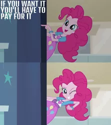 Size: 1920x2163 | Tagged: safe, derpibooru import, edit, edited screencap, editor:quoterific, screencap, pinkie pie, equestria girls, guitar centered, rainbow rocks, cute, diapinkes, female, grin, image, one eye closed, open mouth, open smile, png, smiling, solo, text, wink